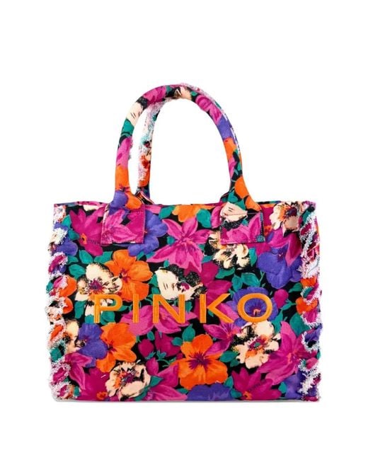 Pinko White Floral Fringe Shopper Bag