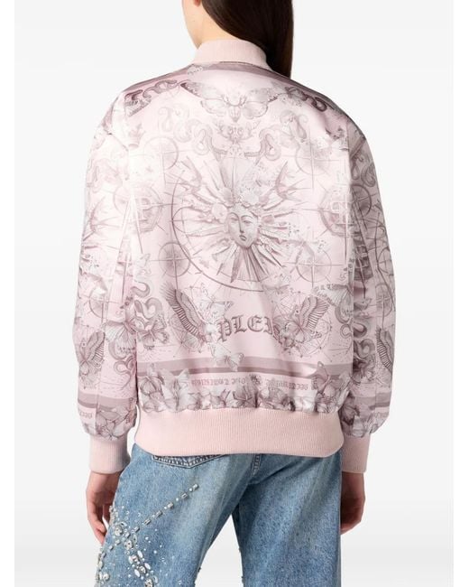 Philipp Plein Pink Oversized Satin Bomber Butterfly Tattoo