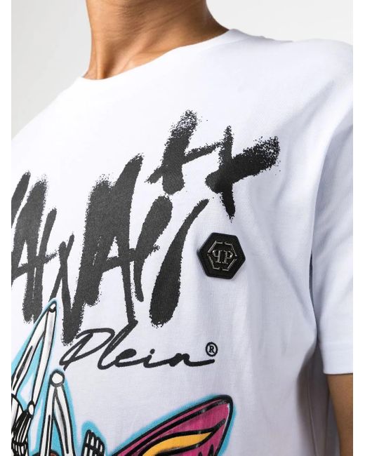 Philipp Plein White Hawaii Graphic-Print T-Shirt for men
