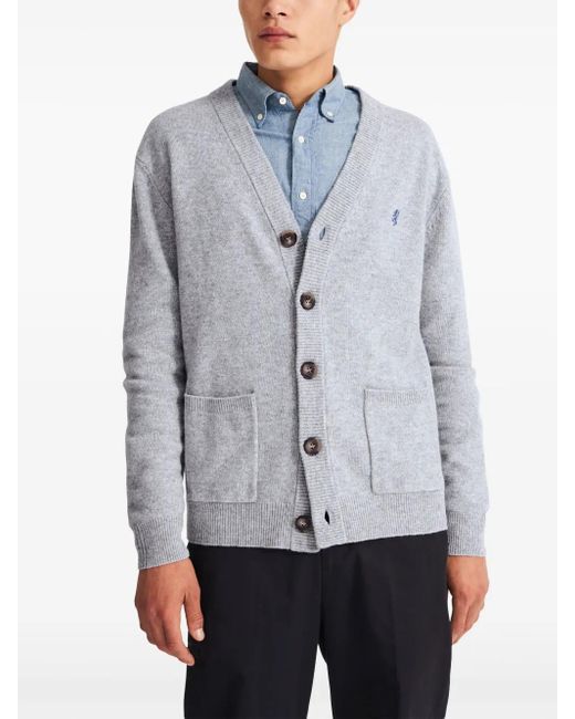 Pringle of Scotland Gray Wool V-Neck Cardigan for men