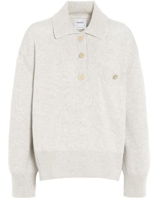 Barrie White Cashmere Polo Sweater