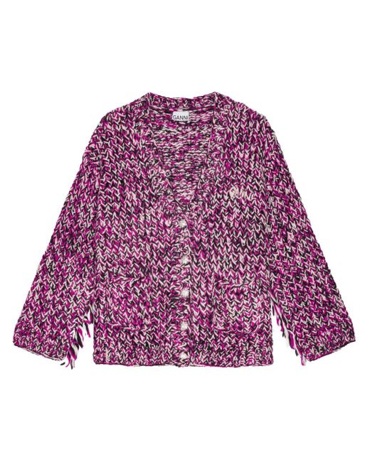 Ganni Purple Chunky-Knit Cardigan