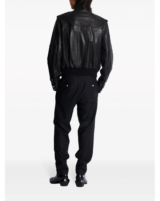 Balmain Black Leather Bomber Jacket for men