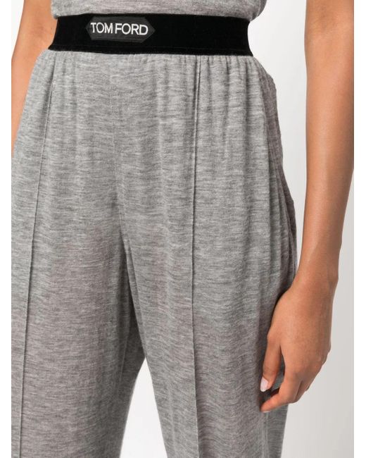 Tom Ford Gray Logo-Waistband Cashmere Track Pants