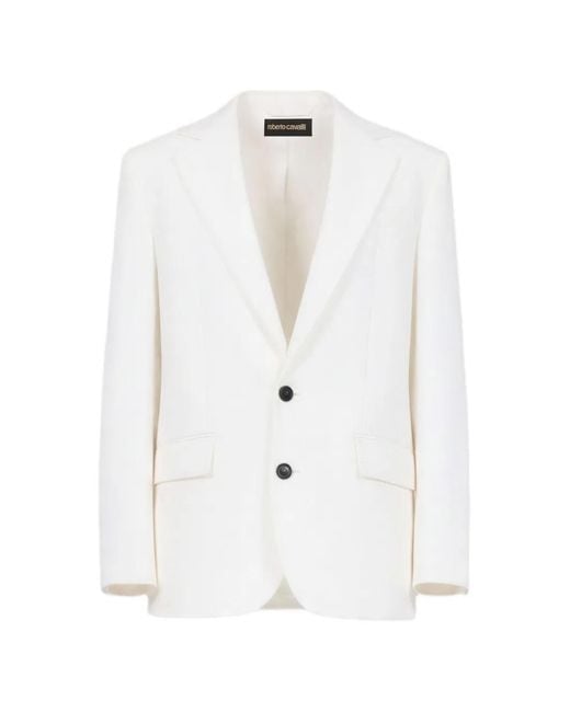 Roberto Cavalli White Single-Breasted Peaked-Lapel Blazer for men