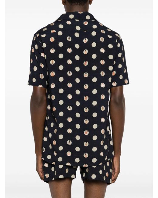 Amir Slama crochet-panel short-sleeved shirt - Blue