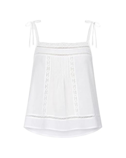 Vanessa Bruno White Lace-Trim Tie-Strap Top