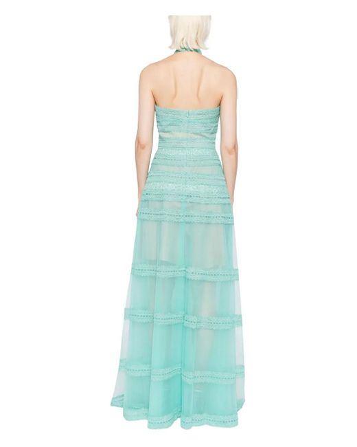 Saiid Kobeisy Blue High-Neck Lace Maxi Dress