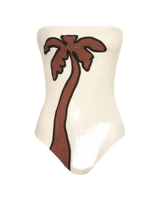 Johanna Ortiz White Palm-Motif Textured Strapless Swimsuit