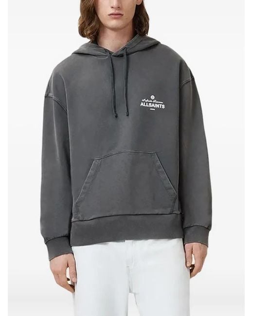 AllSaints Gray Logo-Print Hoodie for men