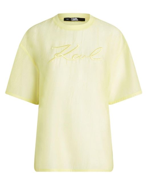 Karl Lagerfeld Yellow Logo-embroidered Sheer T-shirt