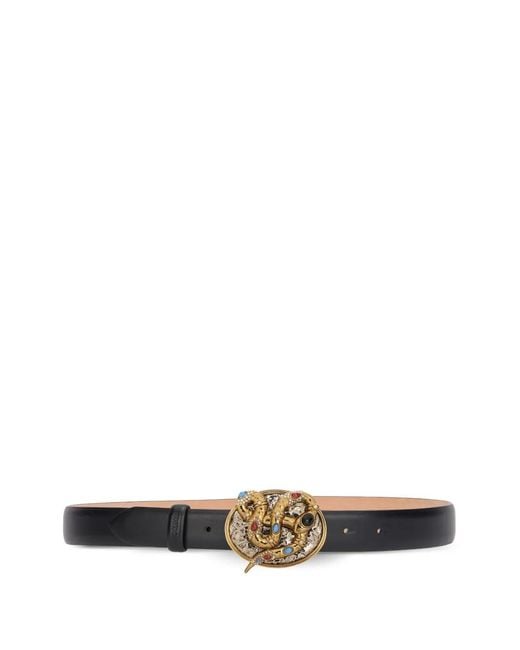 Roberto Cavalli White Snake-Shaped Buckle Leather Belt