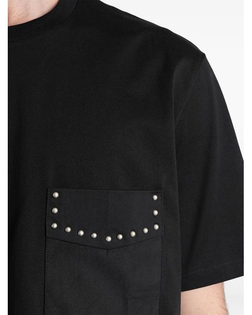 State of Order Black Stud-Embellished Pocket T-Shirt for men