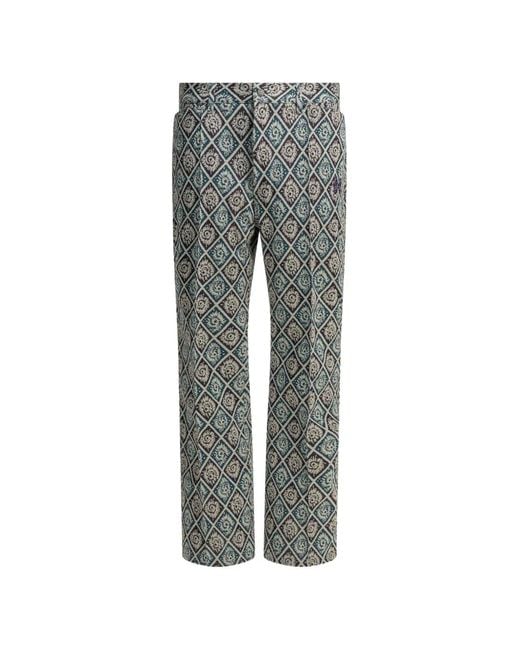 Needles Gray Geometric-Pattern Wide-Leg Trousers for men