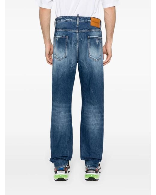 DSquared² Blue 642 Distressed Straight-Leg Jeans for men