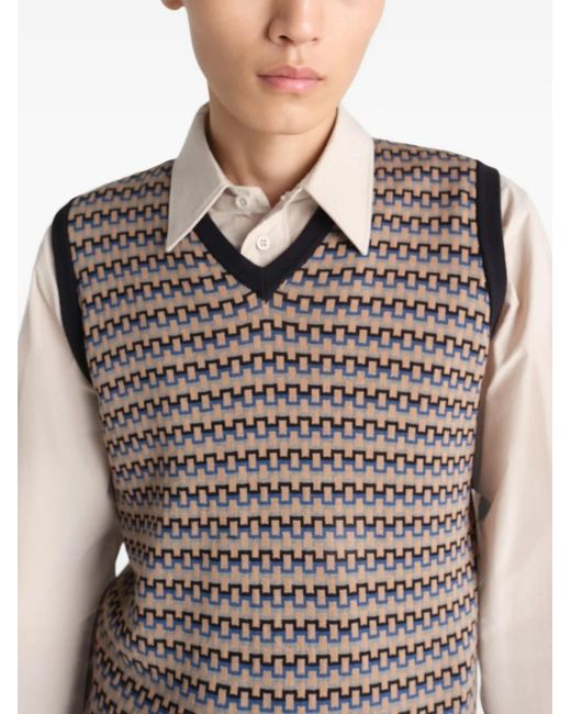 Lemaire Gray Patterned V-Neck Vest for men
