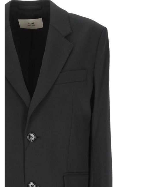 AMI Black Two-Button Padded-Shoulder Blazer