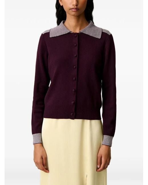 Claudie Pierlot Purple Striped Wool Sailor Cardigan