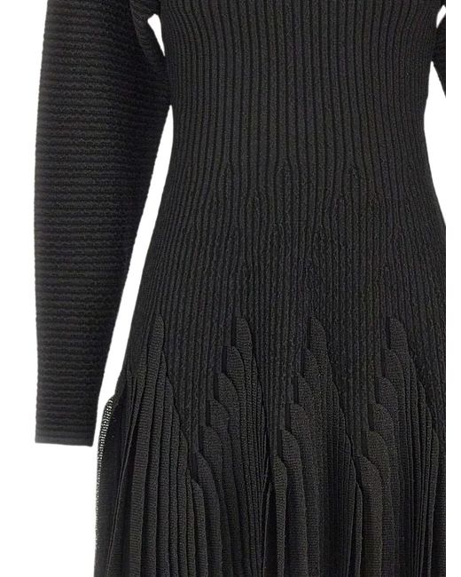 Elisabetta Franchi Black Ribbed Pleated Mini Dress