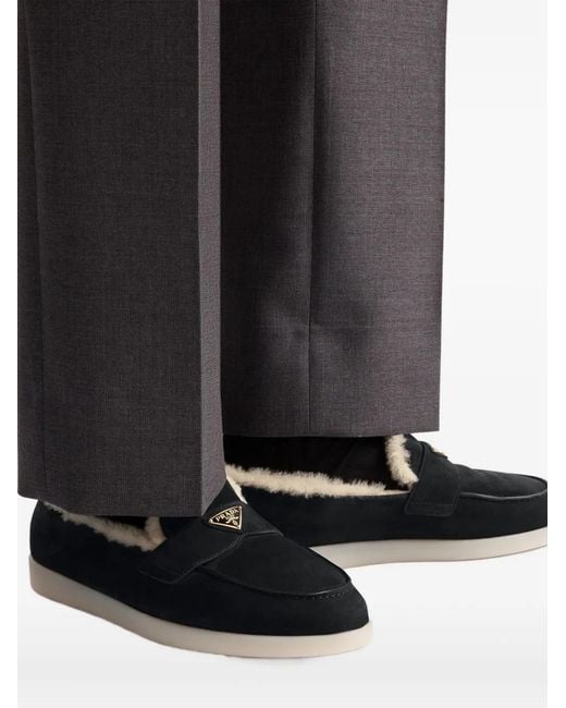 Prada Black Triangle-Logo Suede Loafers for men