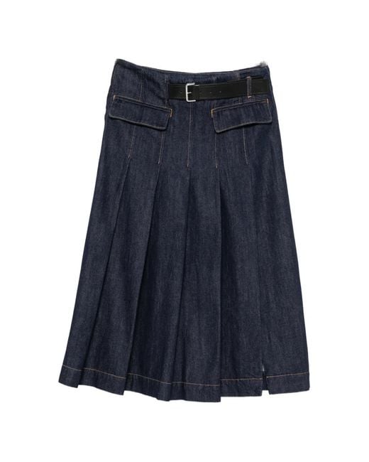 Semicouture Blue Carla Belted Midi Skirt