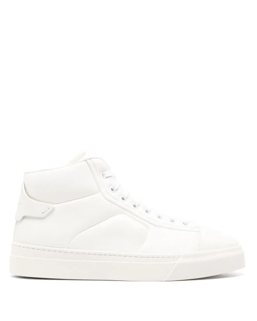 Santoni White Leather High-Top Sneakers for men