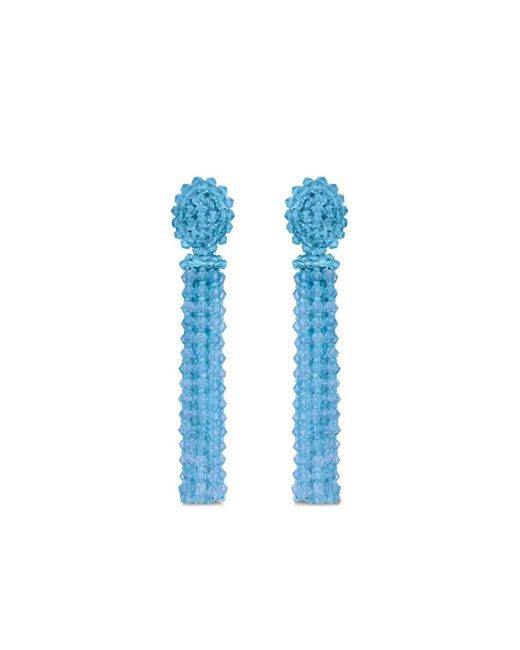 Oscar de la Renta Blue Beaded Tassel Earrings