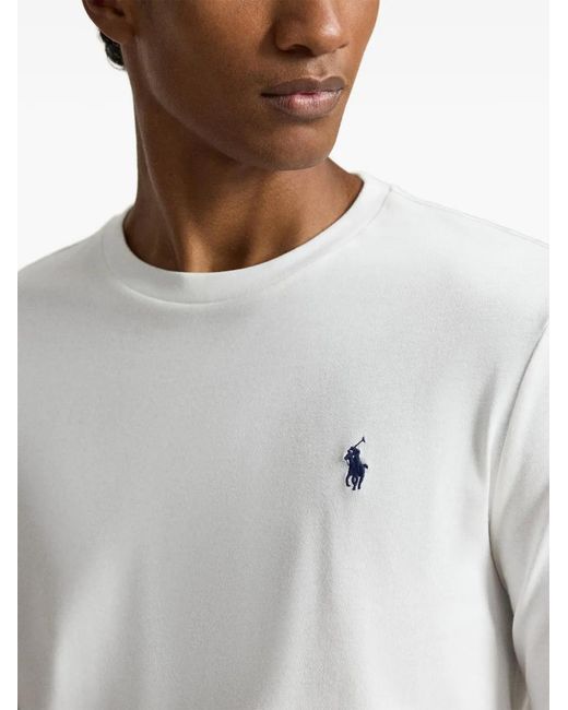 Polo Ralph Lauren White Embroidered-Logo Long-Sleeve T-Shirt for men