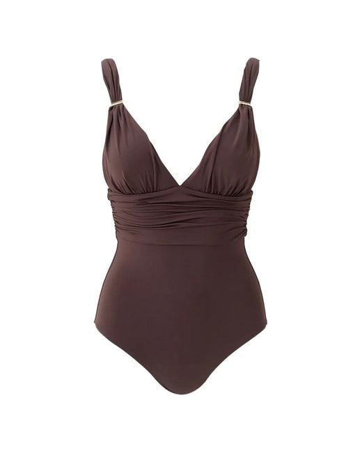 Melissa Odabash Brown Panarea V-Neck Ruched Swimsuit