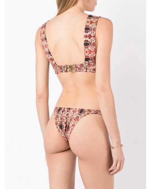 Amir Slama White Floral-Print Square-Back Bikini