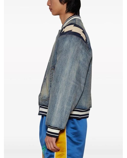 Rhude Gray Lightening Denim Bomber Jacket for men