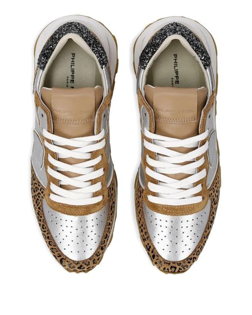 Philippe Model White Leopard Print Glitter Trainers
