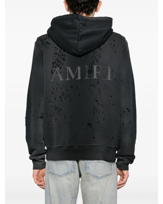 Amiri Black Core Ripped Zip-Up Hoodie for men