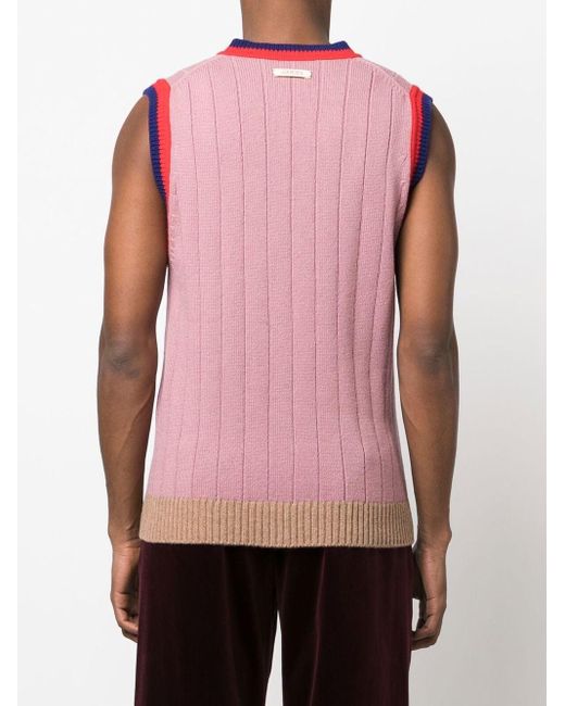 Gucci Pink Ribbed-knit Striped-edge Vest for men