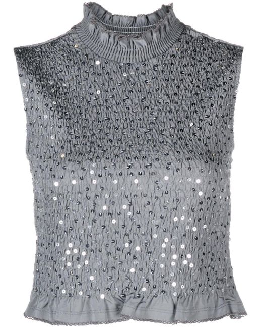 Sandro Gray Sequin-embellished Smocked Tank Top