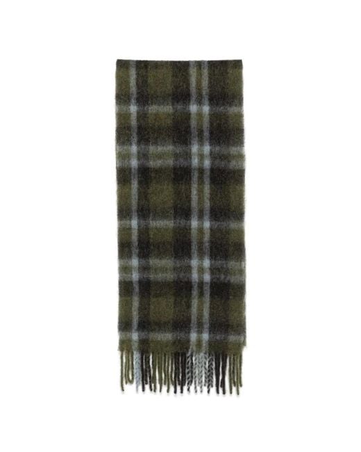 Closed Green Check-Pattern Fringed Scarf