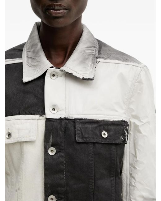 Rick Owens White Trucker Patchwork Raw-Cut Jacket