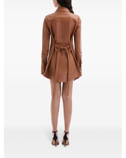 Oscar de la Renta Brown Laser-cut Floral Leather Shirt Dress