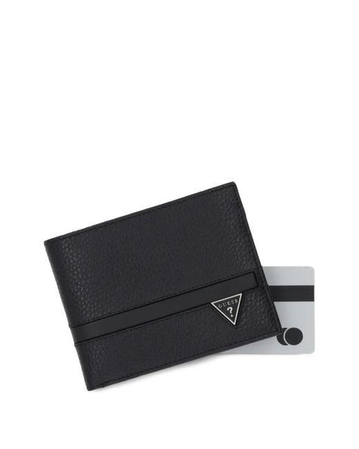 Guess Black Monaco Logo-Plaque Pebbled Wallet for men