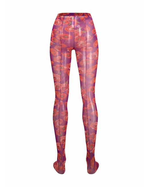 Dolce & Gabbana Red Floral-Design Leggings