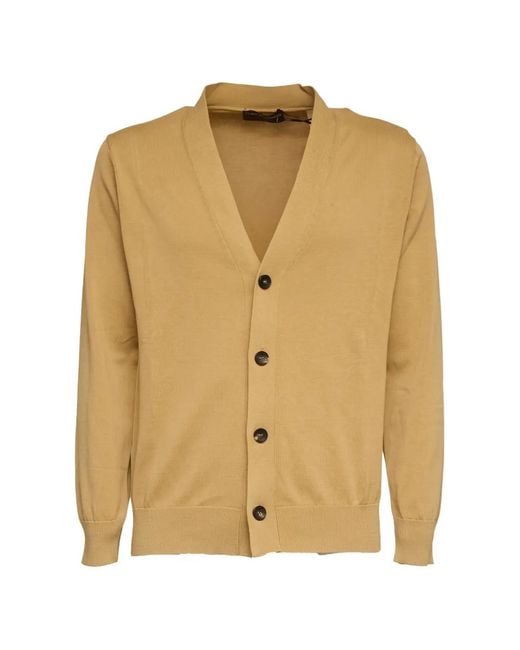 FILIPPO DE LAURENTIIS Natural V-Neck Ribbed Cardigan for men