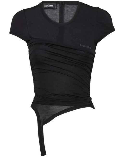 DSquared² Black Asymmetric Semi-Sheer T-Shirt