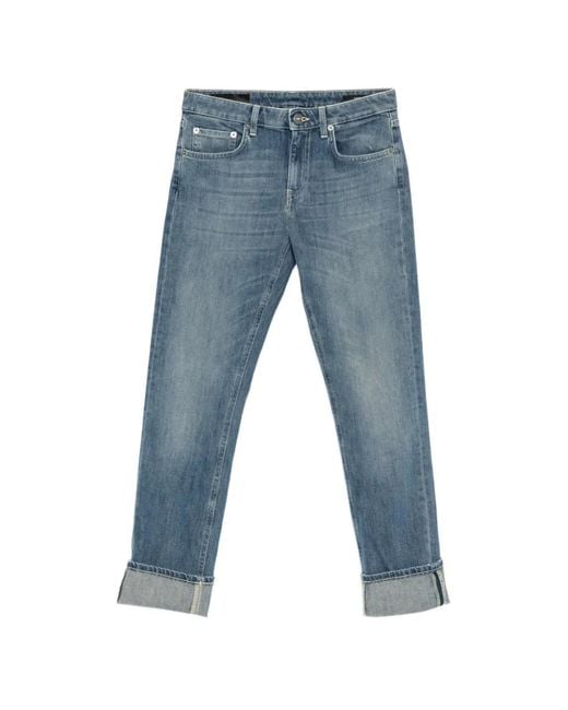 Dondup Blue Coco Logo-Patch Turn-Up Jeans