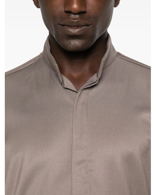 Hamza Brown Thom Frayed-Hem Collared Shirt for men