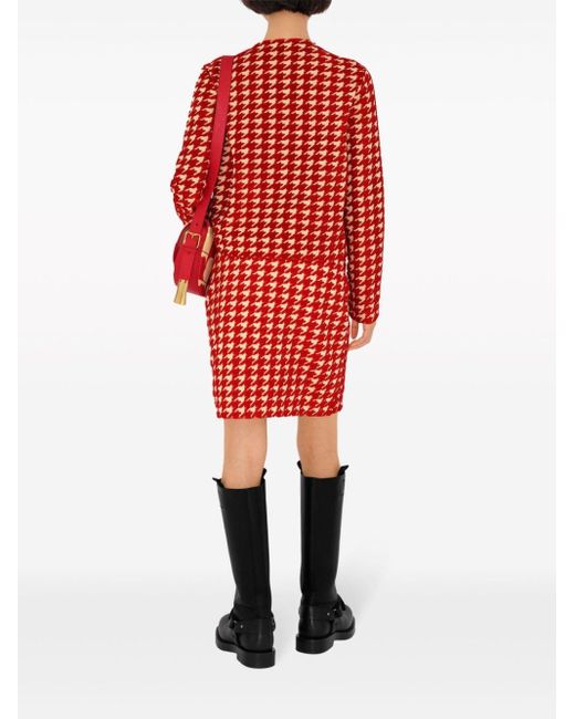 Burberry Red Houndstooth-pattern Jacquard Cardigan