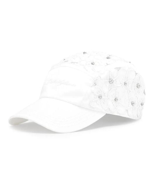 Dolce & Gabbana White Cotton Embellished Floral Baseball Cap