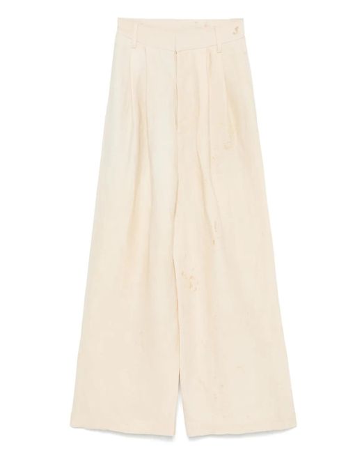 Uma Wang Broek Met Geplooid Detail in het Natural