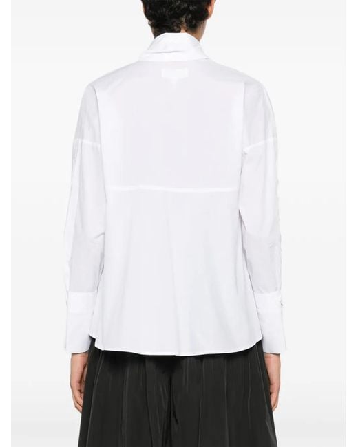 Psophia White Tie-Neck Button-Cuff Blouse