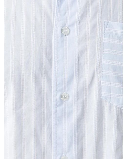 Benetton White Striped Mandarin-Collar Shirt for men