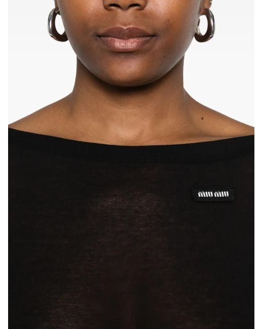 Miu Miu Black Logo-Patch Midi Dress